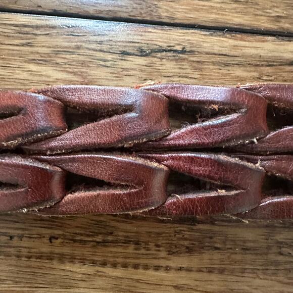 Vintage Brown Leather Braided Fishtail Belt Brass Buckle Mens Western Size 36 - Picture 5 of 7